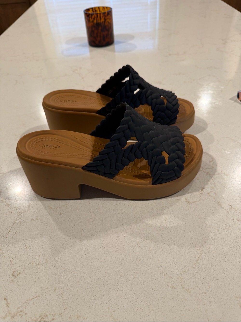 CROCS LiteRide Braided Slide Sandal - Black & Tan